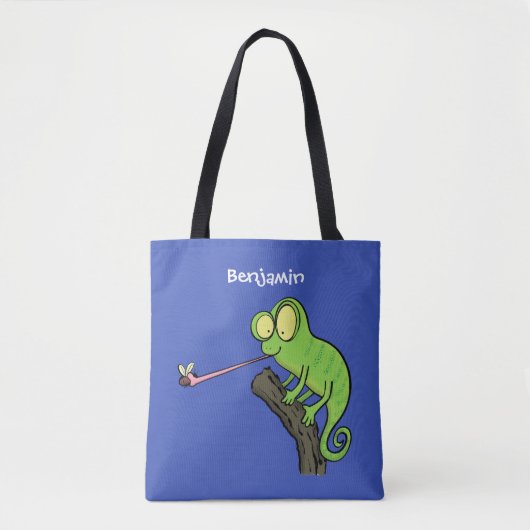 Cute grappige groene chameleon lizard cartoon tote bag (Voorkant)