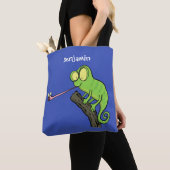 Cute grappige groene chameleon lizard cartoon tote bag (Dichtbij)