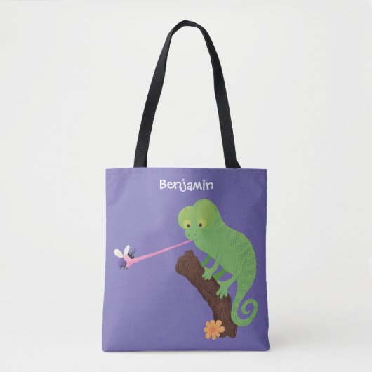 Cute grappige groene chameleon lizard cartoon tote bag (Voorkant)