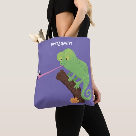 Cute grappige groene chameleon lizard cartoon tote bag (Dichtbij)