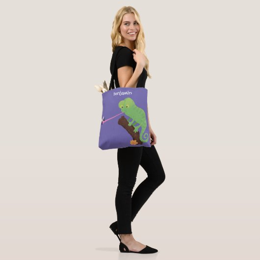 Cute grappige groene chameleon lizard cartoon tote bag (Op model)