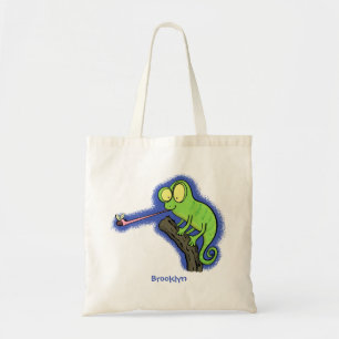 Cute grappige groene chameleon lizard cartoon tote bag