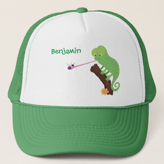 Cute grappige groene chameleon lizard cartoon trucker pet (Voorkant)