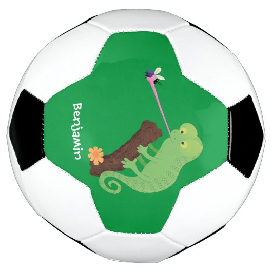 Cute grappige groene chameleon lizard cartoon voetbal (Gedraaid)