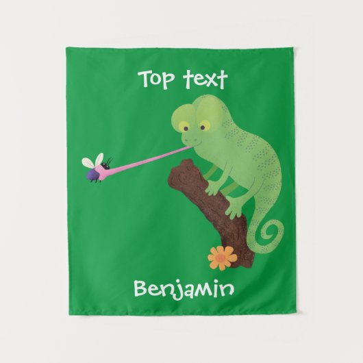 Cute grappige groene chameleon lizard cartoon wandkleed (Voorkant)
