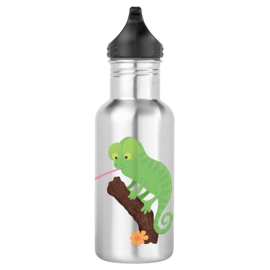 Cute grappige groene chameleon lizard cartoon waterfles (Rechts)