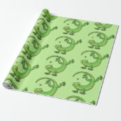 Cute grappige groene hazard cartoon illustratie cadeaupapier (Uitgerold)