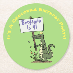 Cute, grappige groene krokodille humor cartoon ronde kartonnen onderzetter