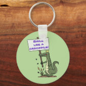 Cute, grappige groene krokodille humor glimlach ca sleutelhanger (Voorkant)