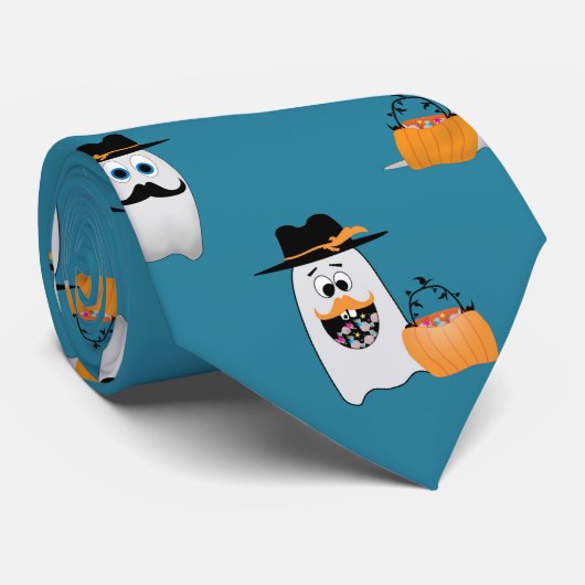 Cute grappige Halloween geest met Cool mustache st Stropdas (Opgerold)