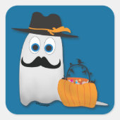 Cute grappige Halloween geest met Cool mustache Vierkante Sticker (Voorkant)