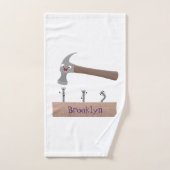 Cute, grappige hamer en nagels cartoon illustratie bad handdoek (Handdoek)