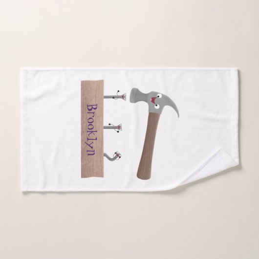 Cute, grappige hamer en nagels cartoon illustratie bad handdoek (Handdoek)