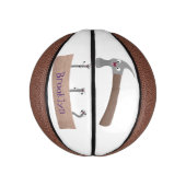Cute, grappige hamer en nagels cartoon illustratie basketbal (Verticaal)