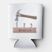 Cute, grappige hamer en nagels cartoon illustratie blikjeskoeler (Voorkant)