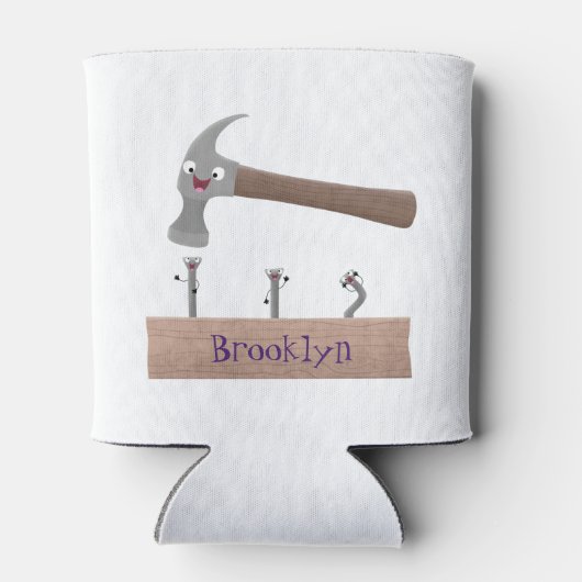 Cute, grappige hamer en nagels cartoon illustratie blikjeskoeler (Achterkant)