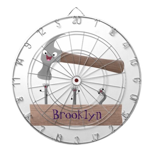 Cute, grappige hamer en nagels cartoon illustratie dartbord (Voorkant)