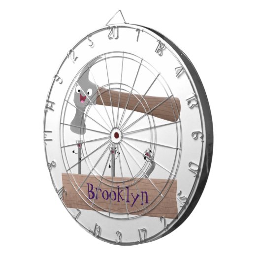 Cute, grappige hamer en nagels cartoon illustratie dartbord (Voorkant Rechts)