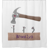 Cute, grappige hamer en nagels cartoon illustratie douchegordijn (Voorkant)