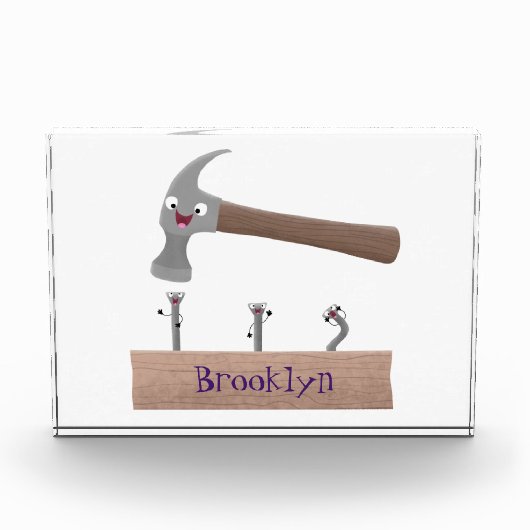 Cute, grappige hamer en nagels cartoon illustratie fotoblokken (Voorkant)
