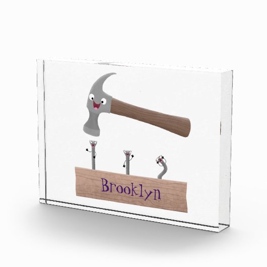 Cute, grappige hamer en nagels cartoon illustratie fotoblokken (Rechts)
