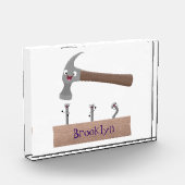 Cute, grappige hamer en nagels cartoon illustratie fotoblokken (Links)