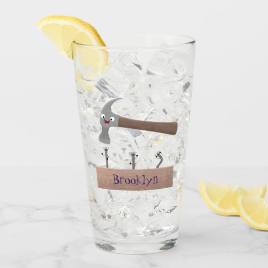 Cute, grappige hamer en nagels cartoon illustratie glas (Voorkant ijs)