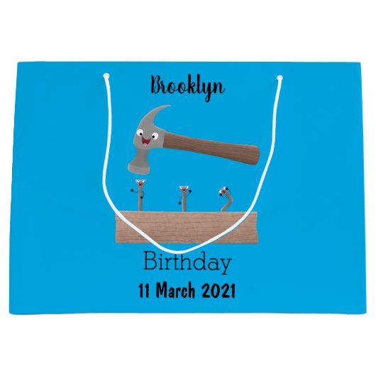 Cute, grappige hamer en nagels cartoon illustratie groot cadeauzakje (Voorkant)