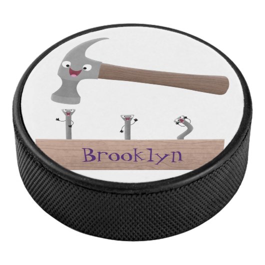 Cute, grappige hamer en nagels cartoon illustratie hockey puck (3/4)