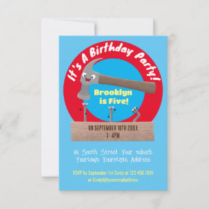 Cute, grappige hamer en nagels cartoon illustratie kaart