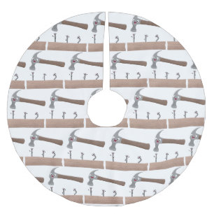 Cute, grappige hamer en nagels cartoon illustratie kerstboom rok