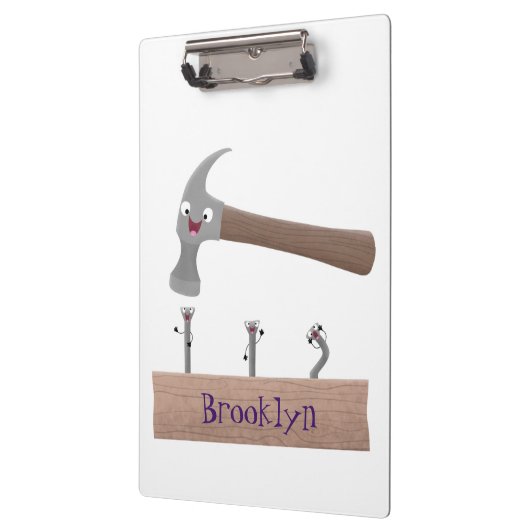 Cute, grappige hamer en nagels cartoon illustratie klembord (Links)