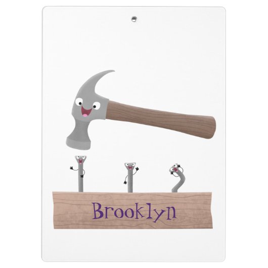 Cute, grappige hamer en nagels cartoon illustratie klembord (Achterkant)