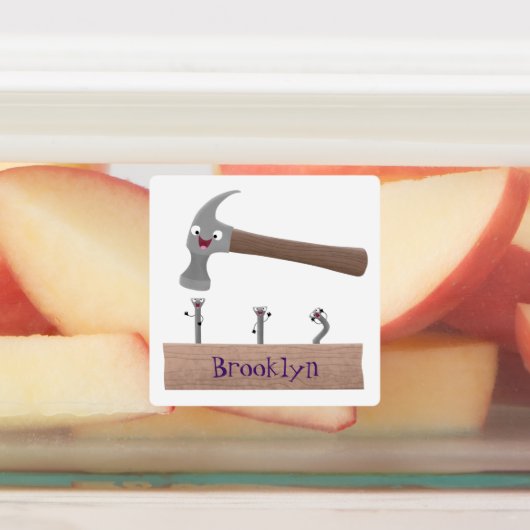Cute, grappige hamer en nagels cartoon illustratie labels (Aangebracht)