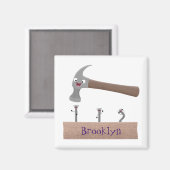 Cute, grappige hamer en nagels cartoon illustratie magneet (Voorkant / Achterkant)