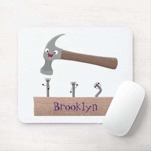 Cute, grappige hamer en nagels cartoon illustratie muismat (Met muis)