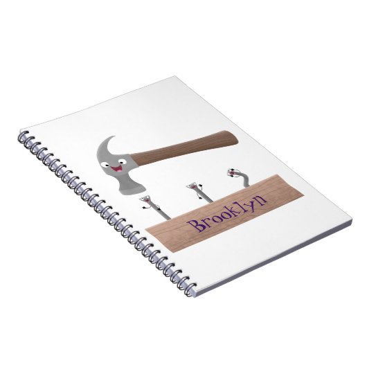 Cute, grappige hamer en nagels cartoon illustratie notitieboek (Rechterzijde)