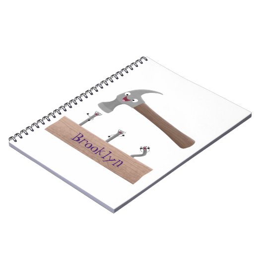 Cute, grappige hamer en nagels cartoon illustratie notitieboek (Linkerzijde)