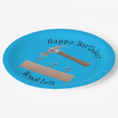 Cute, grappige hamer en nagels cartoon illustratie papieren bordje (Gekanteld)