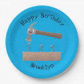 Cute, grappige hamer en nagels cartoon illustratie papieren bordje (Voorkant)