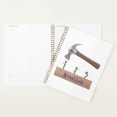 Cute, grappige hamer en nagels cartoon illustratie planner (Display)