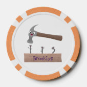 Cute, grappige hamer en nagels cartoon illustratie poker chips (Achterkant)