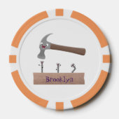 Cute, grappige hamer en nagels cartoon illustratie poker chips (Voorkant)