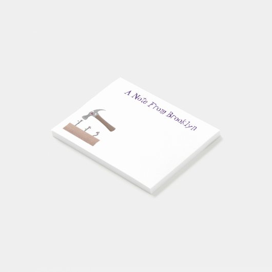 Cute, grappige hamer en nagels cartoon illustratie post-it® notes (Schuin)