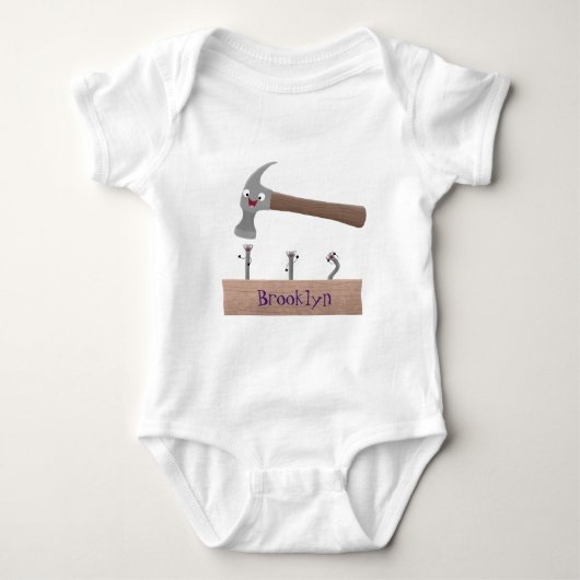 Cute, grappige hamer en nagels cartoon illustratie romper (Voorkant)