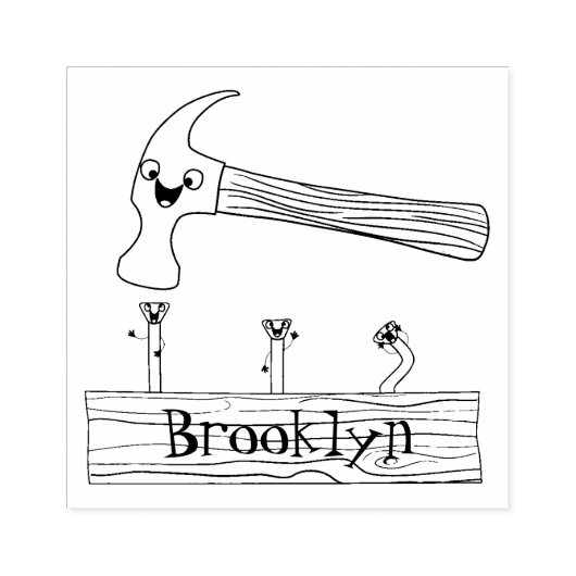 Cute, grappige hamer en nagels cartoon illustratie rubberstempel (Afrduk)