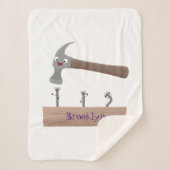 Cute, grappige hamer en nagels cartoon illustratie sherpa deken (Voorkant)