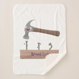 Cute, grappige hamer en nagels cartoon illustratie sherpa deken