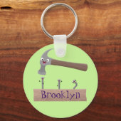 Cute, grappige hamer en nagels cartoon illustratie sleutelhanger (Voorkant)
