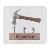 Cute, grappige hamer en nagels cartoon illustratie snijplank (Voorkant)